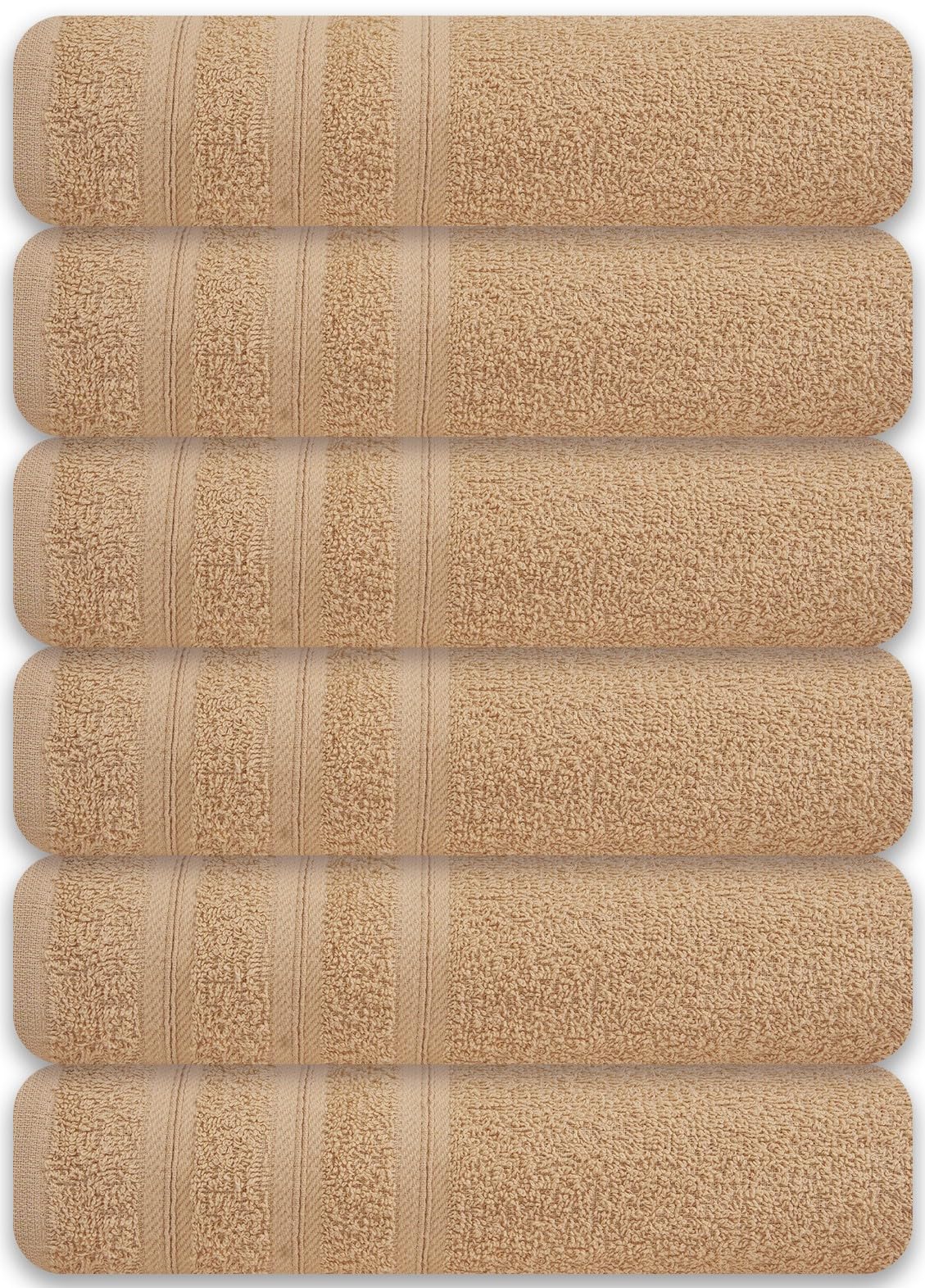 Large Bath Towels Set of 6 – 24" x 50" – 100% Cotton Terry – Durable, Soft & Quick Dry – Beige Multipurpose Towels for Bathroom, Gym, Spa, Pool & Daily Use