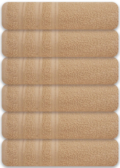 Large Bath Towels Set of 6 – 24" x 50" – 100% Cotton Terry – Durable, Soft & Quick Dry – Beige Multipurpose Towels for Bathroom, Gym, Spa, Pool & Daily Use