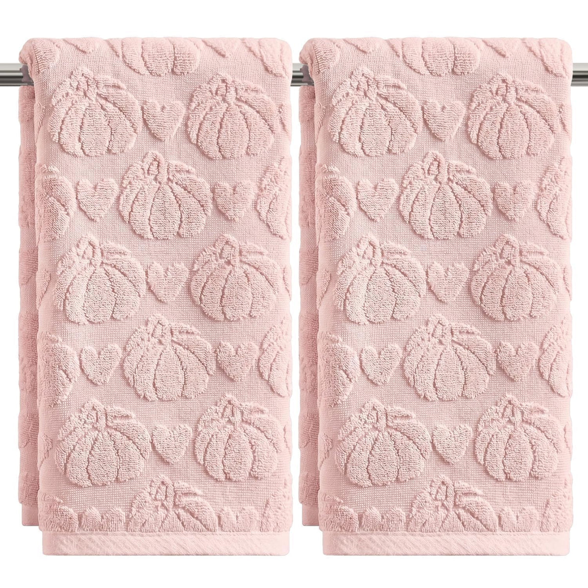 Artoid Mode 2 Pcs Blue 3D Heart Pumpkin Jacquard Hand Towels for Bathroom