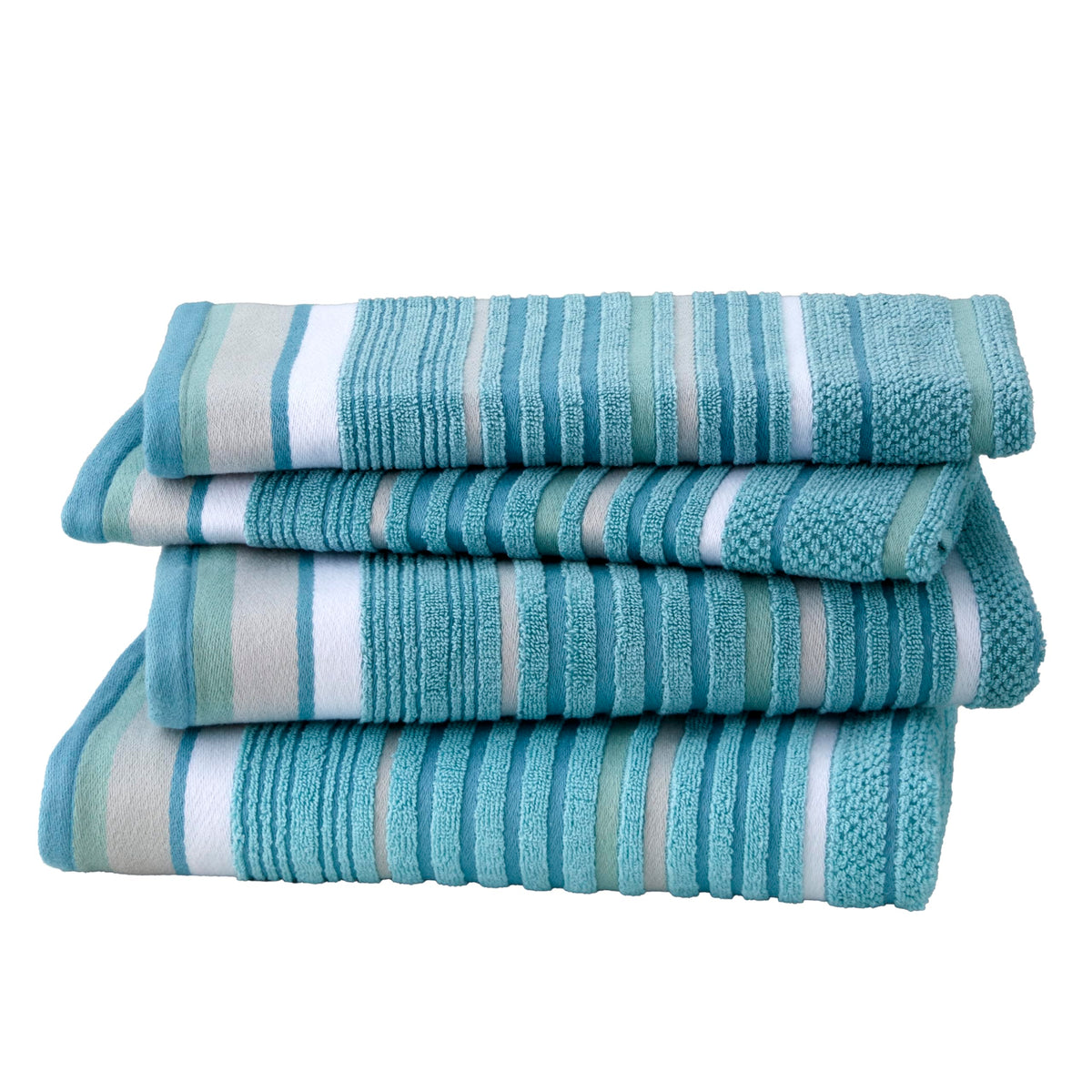 SKL Home Seabrook Stripe Hand Towel Set-2pc, Premium 100% Cotton, Teal