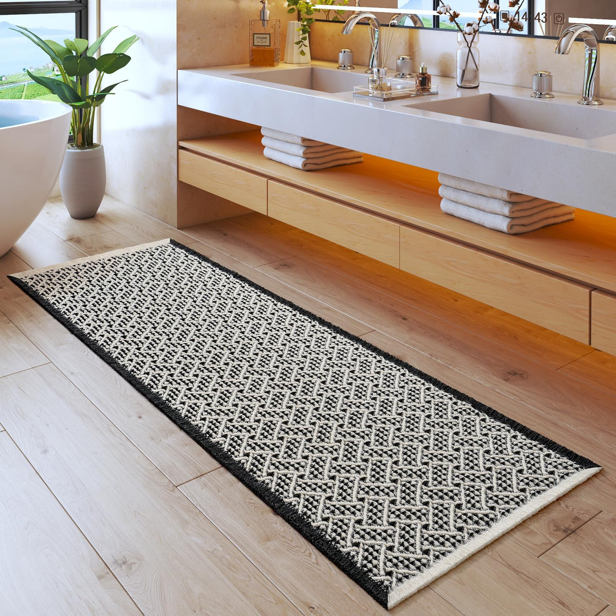 Waffle Bath Mat, Extra Soft Boho Bathroom Rugs, 16x24 Brown
