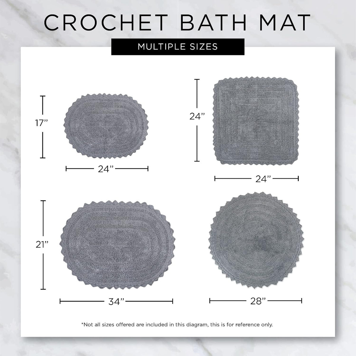 DII Crochet Collection Reversible Bath Mat, Small Oval, 17x24, Dark Green