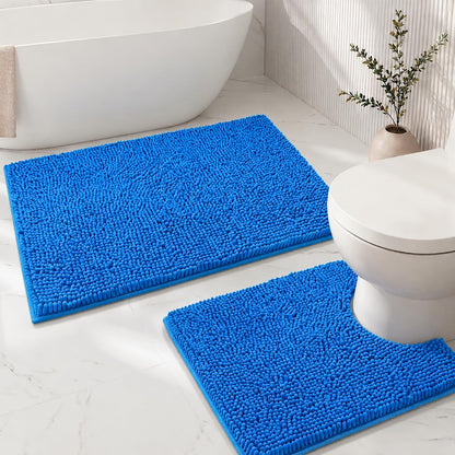 Bathroom Rugs Sets 2 Piece,Super Absorbent Soft,Thick,Machine Washable Chenille Bath Mat,Non Slip Toilet Floor Rug,Bath Mats for Bathroom,20x32 Plus 20x20 U Shape,Light Grey