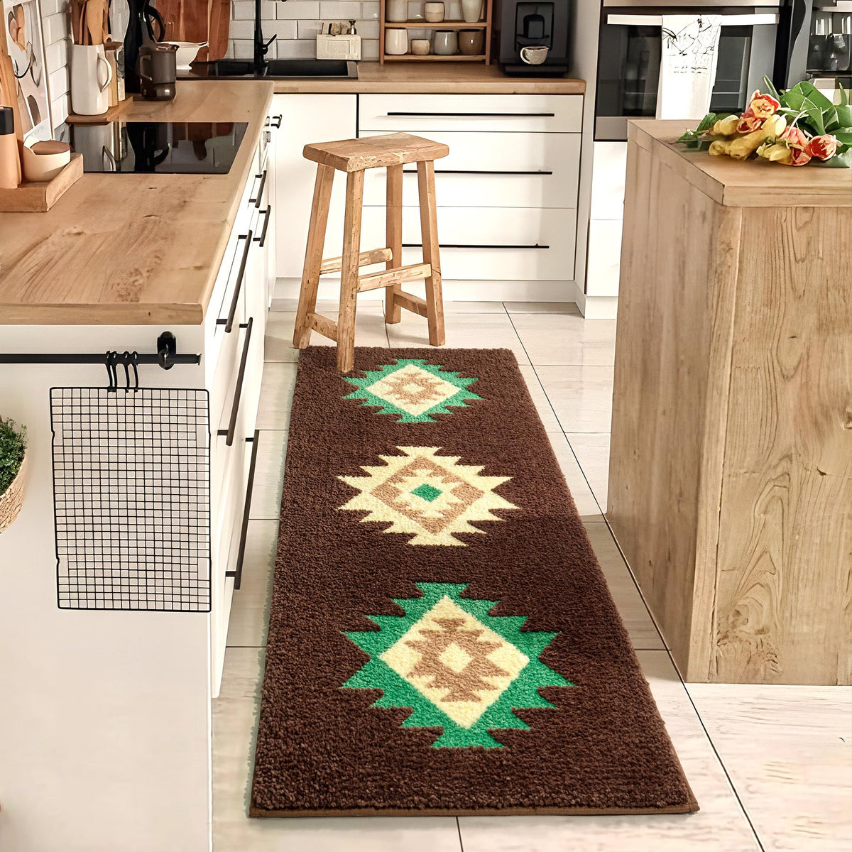 DEXDE Black Bathroom Rugs 20x32 Aztec Boho Long Western Plush Bath Mats