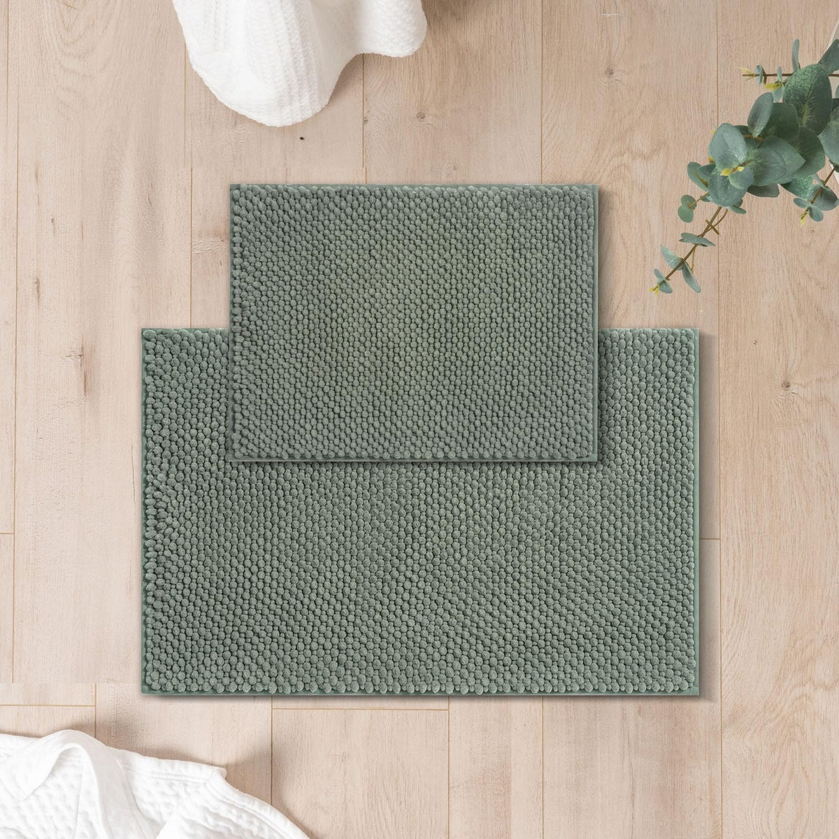 FRESHMINT Chenille Bath Rugs Set 2 Pieces, Cream White, 17''x24''+20''x47''