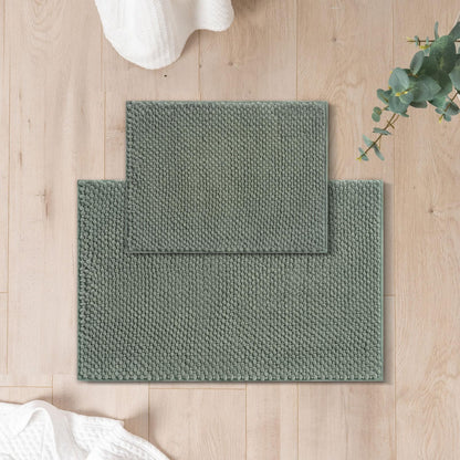 FRESHMINT Chenille Bath Rugs Set 2 Pieces, Cream White, 17''x24''+20''x47''