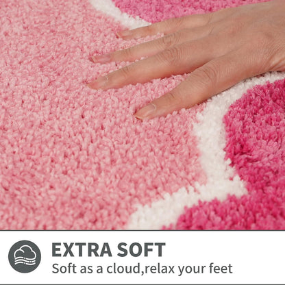 Cute Scalloped Rose Pink Bathroom Rugs Mat,Non Slip Absorbent Quick Dry Bath Mats for Shower Room,Microfiber Bath Mats for Bathroom Floor Washable Carpet for Shower Tub Sink Bedroom,20"x32"