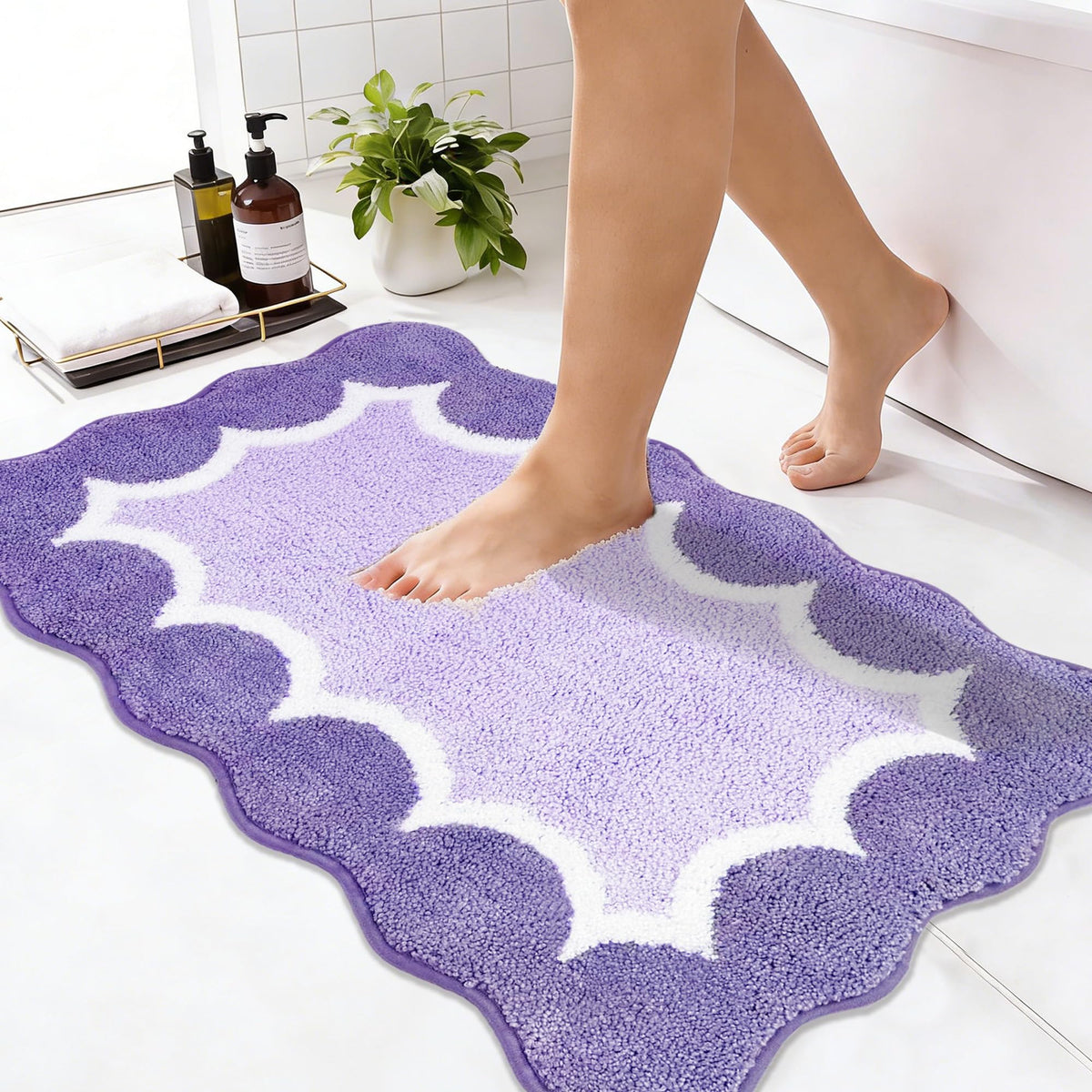 Cute Scalloped Rose Pink Bathroom Rugs Mat,Non Slip Absorbent Quick Dry Bath Mats for Shower Room,Microfiber Bath Mats for Bathroom Floor Washable Carpet for Shower Tub Sink Bedroom,20"x32"