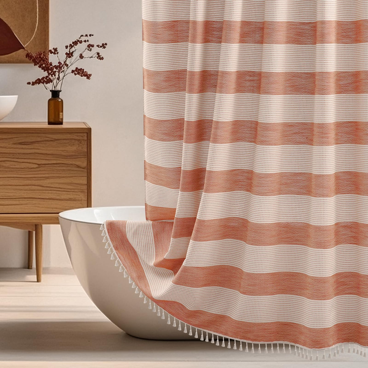 Seenus Linen Look Farmhouse Thick Fabric Shower Curtain Brown, Faux Linen Textured Country Rustic Shower Curtains Water-Resistant, 72 x 72 Inch Tan Taupe Heavyweight Shower Curtain for Bathroom Hotel