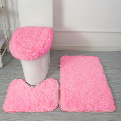 Black Bathroom Rugs Sets 3Piece Bath Mat Solid Bath Rug Floor Mats Washable Shower Rug with U-Shaped Contour Rug Toilet Lid Cover