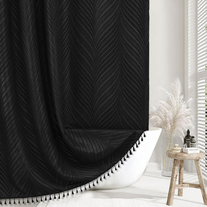 Siiluminisoy Dark Green Boho Shower Curtain Green Shower Curtain for Bathroom Fabric Tufted Chervon Textured Shower Curtains Elegant Cloth Shower Curtains Cute, 72" x72"