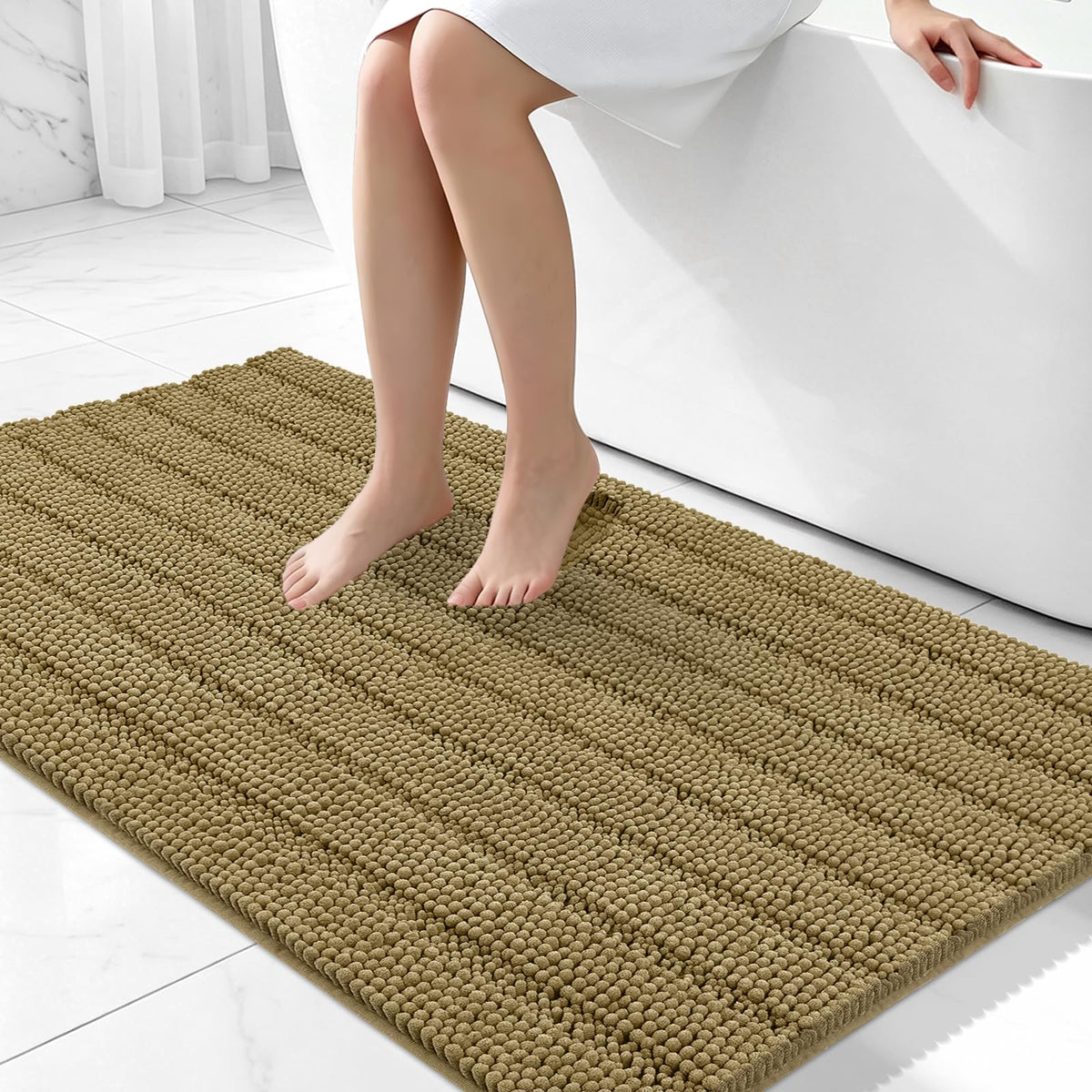Bcoimo Bath Rug Mat,48x24 High Absorbent Latte Long Bathroom Runner Rugs