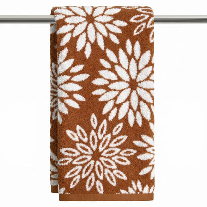 Artoid Mode 2 Pcs Beige Olive Green Dahlia Floral Jacquard Hand Towels for Bathroom, Cotton Soft Absorbent Bathroom Decor Towels, 13.7 x 29.5 Inch
