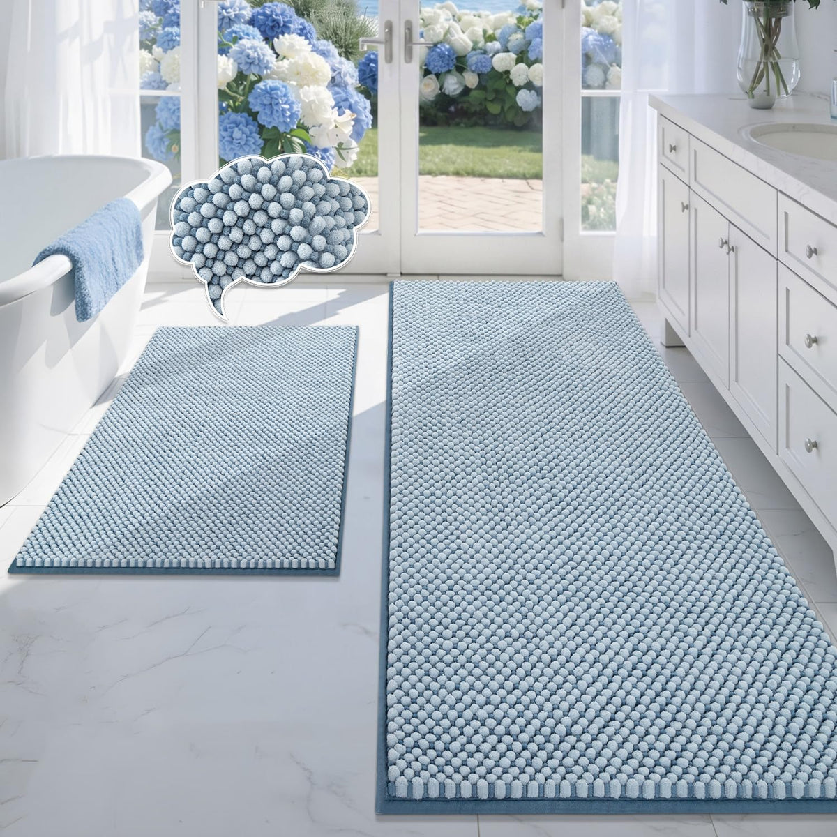 BSICPRO Bathroom Rugs Set 2 Piece, Light Blue, 20"x32" + 16"x24"