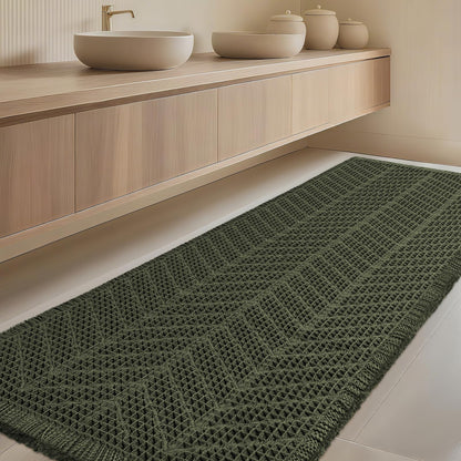 Upgrade Waffle Bath Mat Set 2 Piece, Boho Bathroom Rugs Absorbent Non Slip, Ultra Soft Bathroom Mat, Machine Washable Knit Bath Rugs with Herringbones for Bathroom, Bedroom, Kitchen, Shower, White