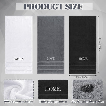 FuWeave 3 Pcs Black and White Hand Towels for Bathroom Home Love Family