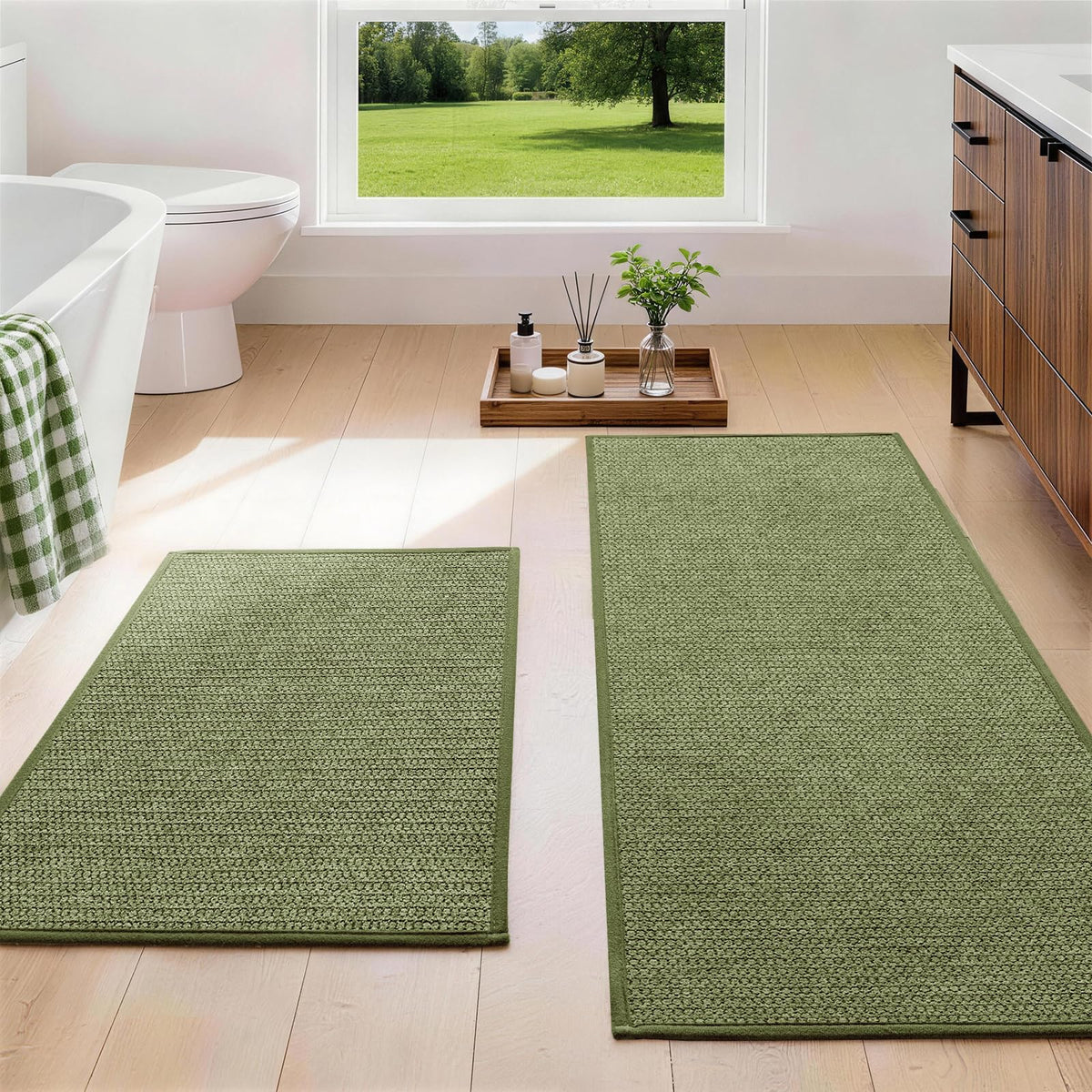 YIHOUSE Gray Bathroom Rugs Sets 3 Piece, Quick Dry Thin Bath Mat with Toilet Rug, Non Slip Absorbent Machine Washable, Bath Runner Rugs for Bathtub Sink Home Decor