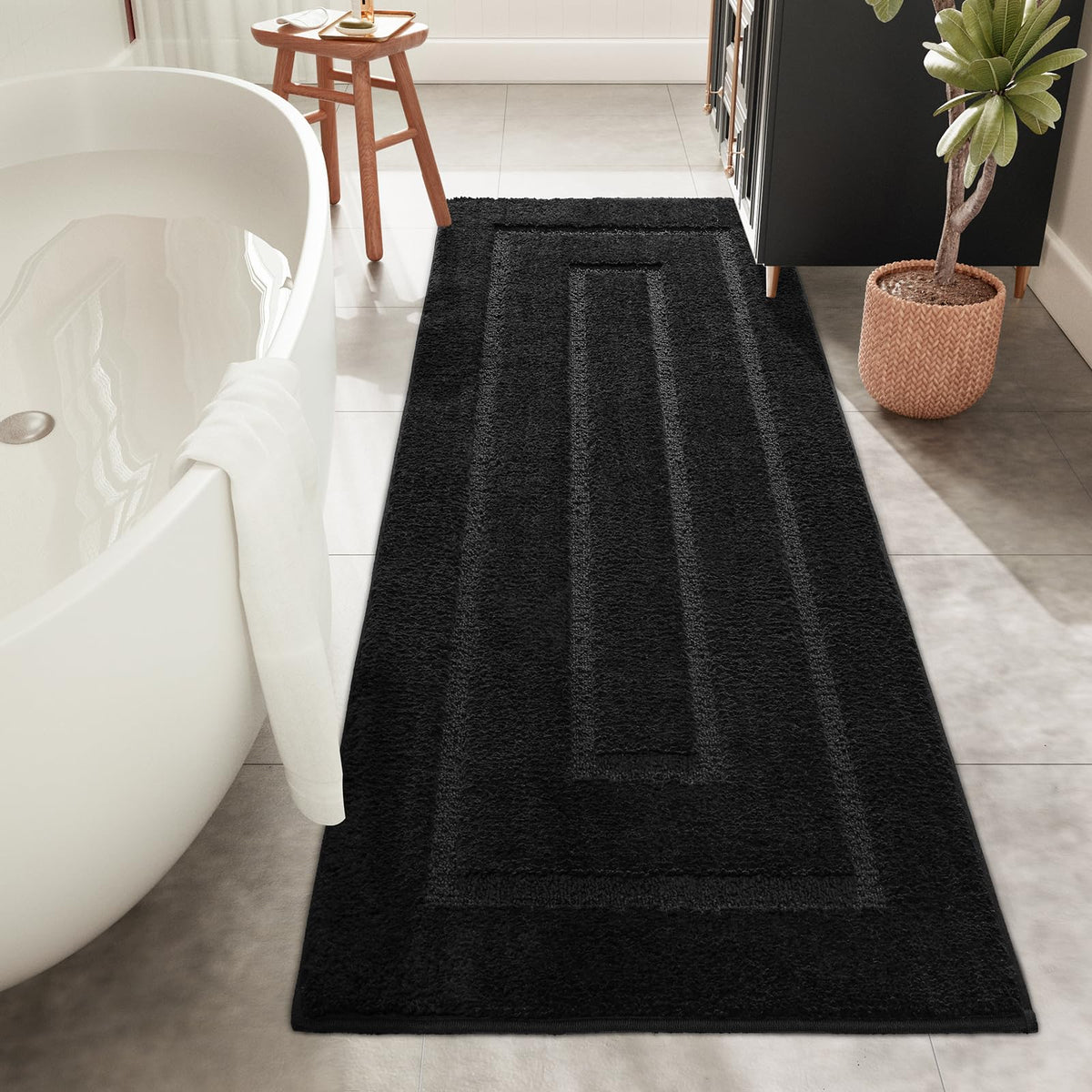 HOMORE Black Bathroom Rug 24x60 Inch Soft Absorbent Bathroom Runner Rug
