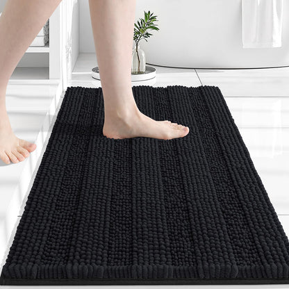 Grandaily Chenille Striped Bathroom Rugs 36x24, Extra Thick and Absorbent Bath Mats, Non-Slip Soft Plush Shaggy Shower Carpet, Machine Wash Dry, Bath Rug for Bathroom, (Large, Light Grey)