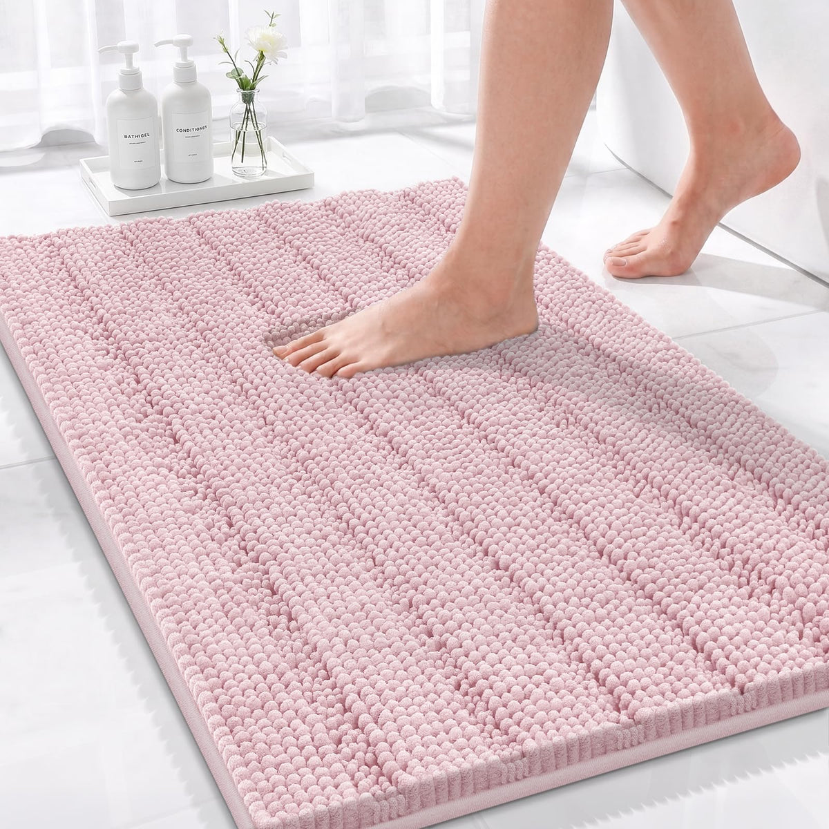Bcoimo Bath Rug Mat,48x24 High Absorbent Latte Long Bathroom Runner Rugs
