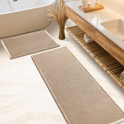 IM HOME Waffle Bath Mat Beige 32"x20", Boho Woven Modern Bath Mat Rugs, Absorbent Non Slip Bathroom Rugs, Soft Washable Bath Rugs with Tassels for Bathroom, Bedroom, Kitchen, Shower, Tub