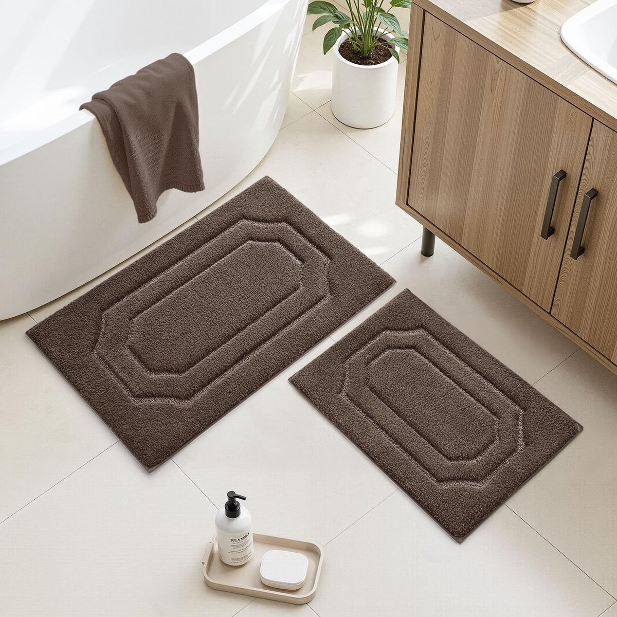 HOMEIDEAS Bathroom Rugs Sets 2 Piece Sage Green 16 * 24+20 * 32"