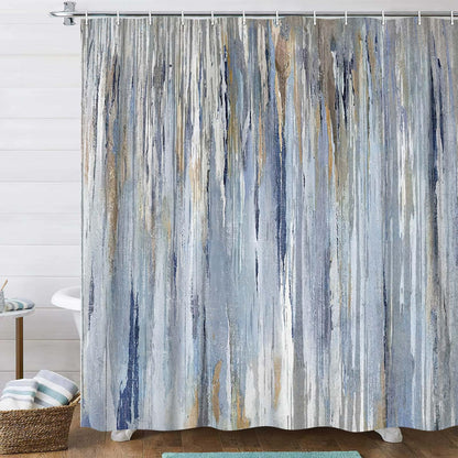 JAWO Abstract Shower Curtain,Modern Aesthetic Abstract Stripe Shower Curtain Set, Yellow Blue Grey Contemporary Abstract Painting Fabric Shower Curtains
