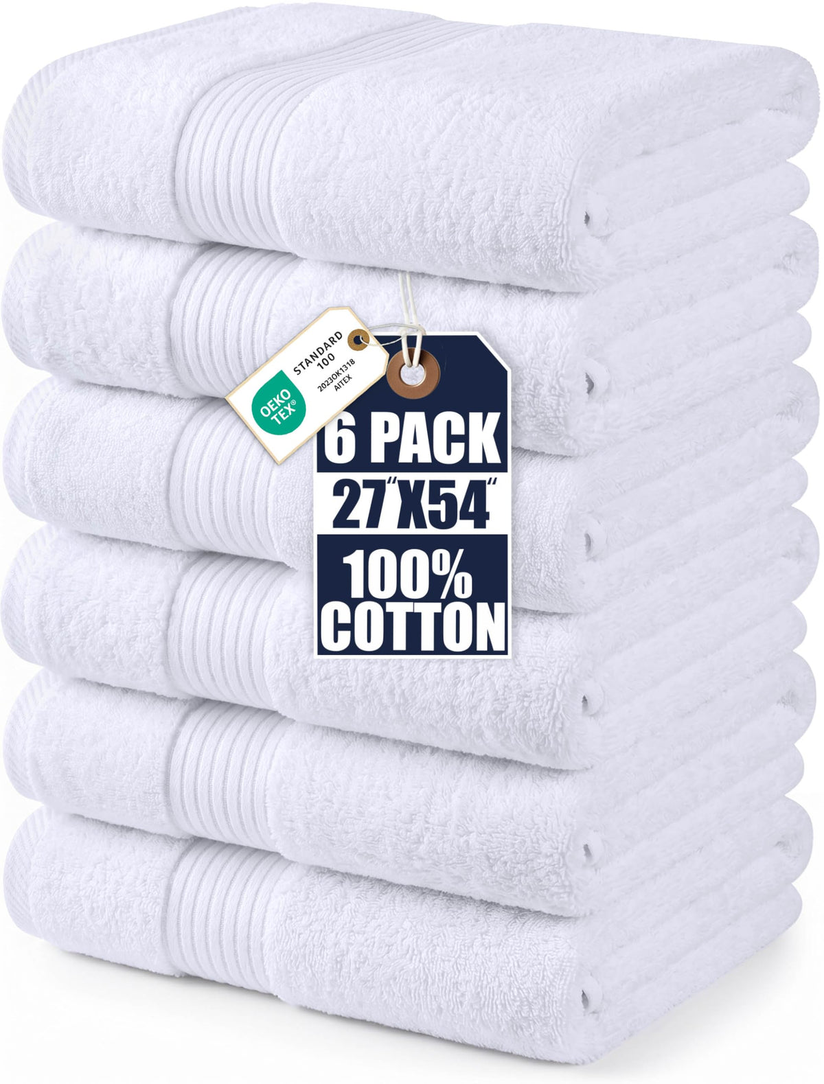 Utopia Towels 6 Pack Bath Towels, 27x54 in, 100% Cotton, Variety