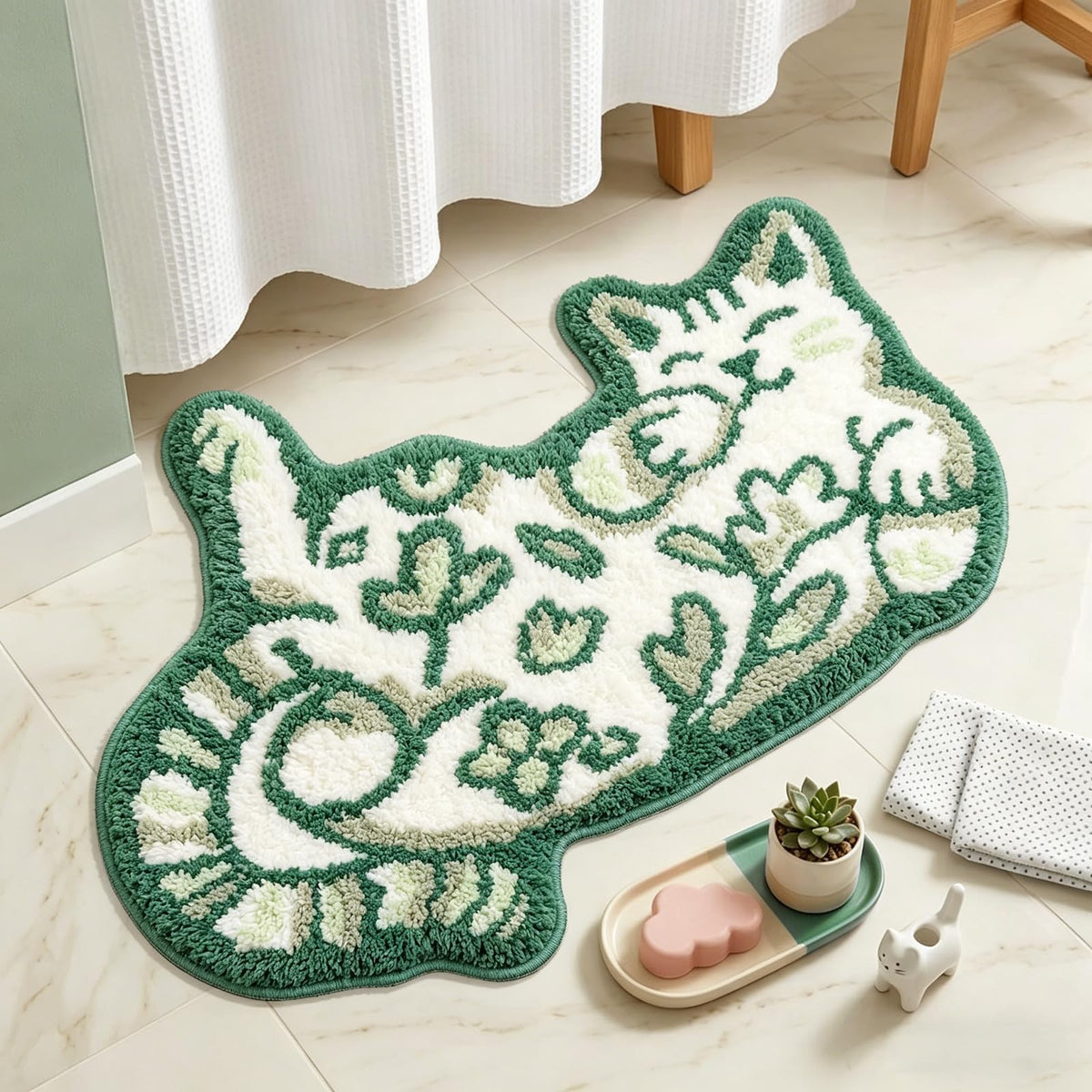 Cute Cat Bath Mat, Unique Blue Small Fun Bathroom Rug