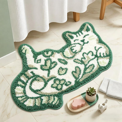 Cute Cat Bath Mat, Unique Blue Small Fun Bathroom Rug