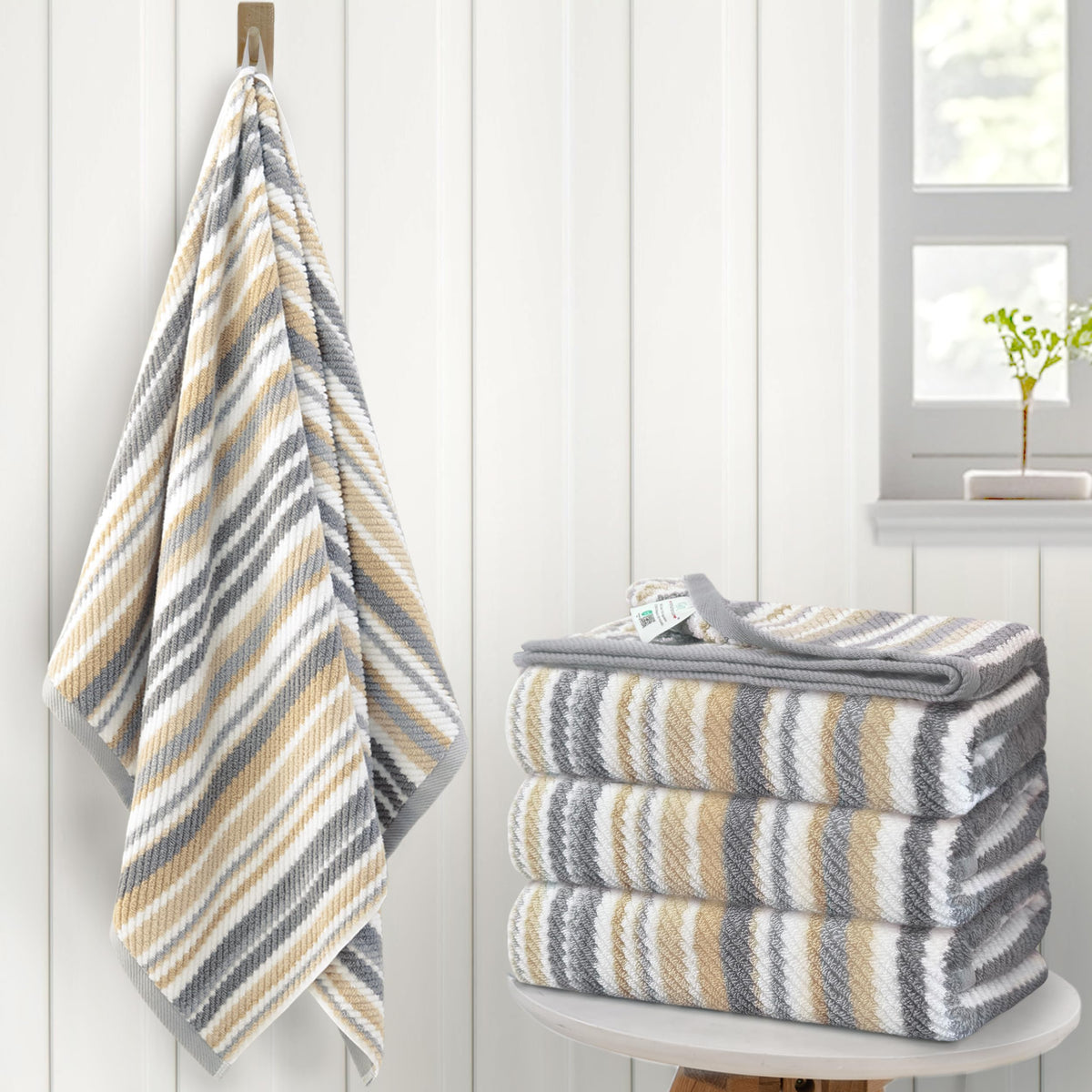 VOOVA & MOVAS Hand Towels 4 Pack, 100% Cotton, 16x27 in, Sage Beige