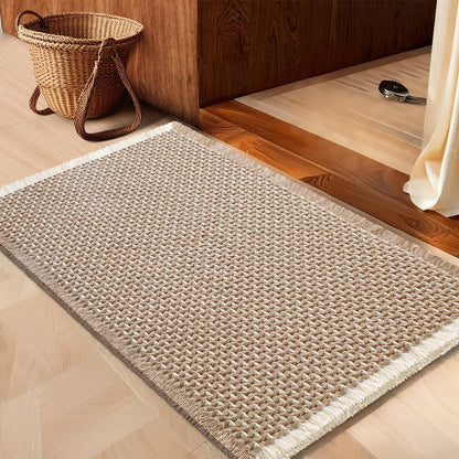 IM HOME Waffle Bath Mat Beige 32"x20", Boho Woven Modern Bath Mat Rugs, Absorbent Non Slip Bathroom Rugs, Soft Washable Bath Rugs with Tassels for Bathroom, Bedroom, Kitchen, Shower, Tub