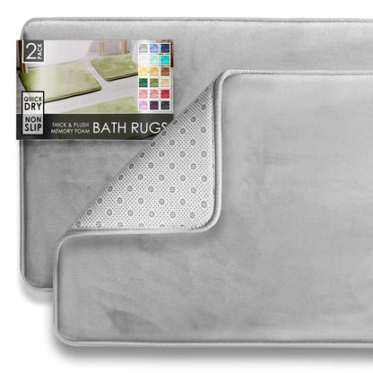 Clara Clark 3 Piece Bathroom Rugs Bath Mat Set, Velvet Memory Foam Bath Mats for Bathroom - Non-Slip, PVC Backing Bath Rugs, Washable - Dries Quickly, Green