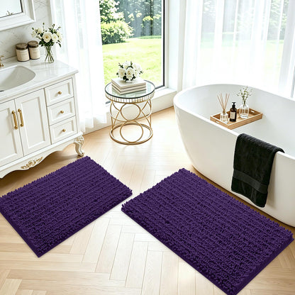 ACCUMTEK Upgrade Extra Large Black Bathroom Rug Set 3 Pieces Ultra Soft, Thick Absorbent Bath Mats, Non Slip Chenille Toilet Mat for Bathroom, Bedroom, Kitchen