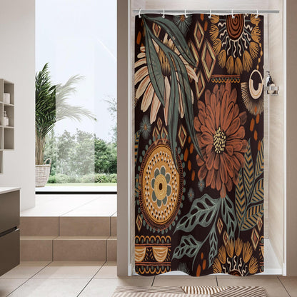 Boho Floral Shower Curtain, Vintage Botanical Fabric Curtain, 72 x 72