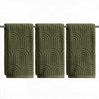 Artoid Mode 2 Pcs Caramel 3D Arched Stripes Jacquard Hand Towels for Bathroom, 100% Cotton Soft Absorbent Bathroom Decor Towels, 13.7 x 29.5 Inch