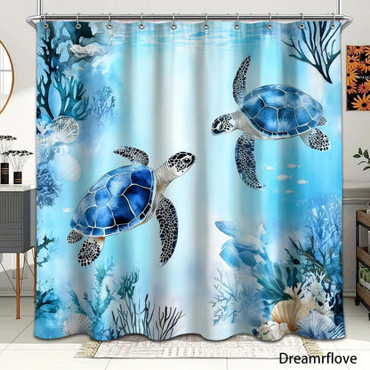 Sea Turtle Shower Curtain,Ocean Beach Shower Curtain, Tropical Summer Sea Theme Bathroom 72x72 Inch Proof Polyester Insulated Home Decor