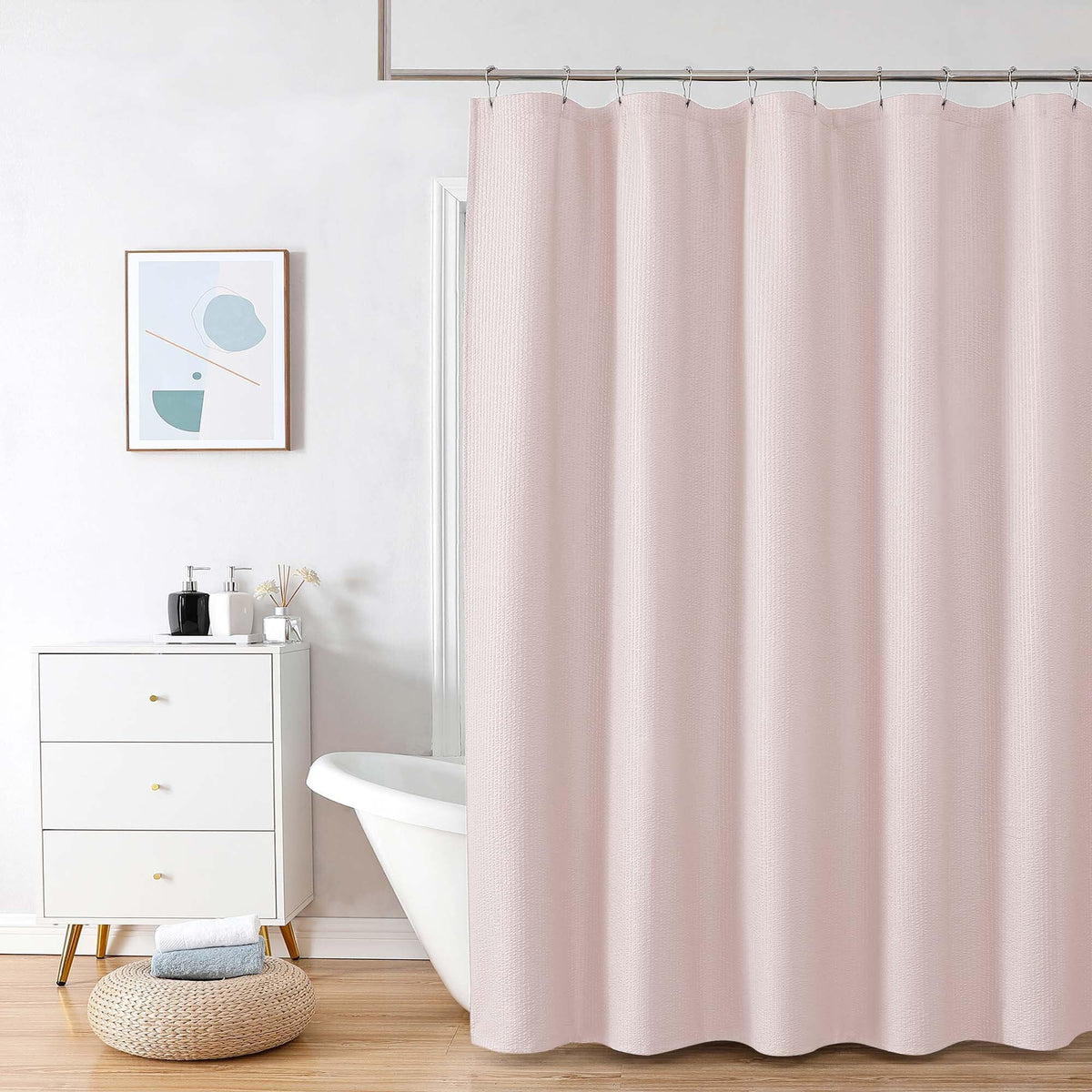 OVZME Berry Cute Shower Curtain, Embossed Textured Fabric Shower Curtain for Bathroom - Soft Cloth & Hotel Spa Luxury, Water Repellent, Machine Washable Shower Curtain, 72X72, Glacier Blue