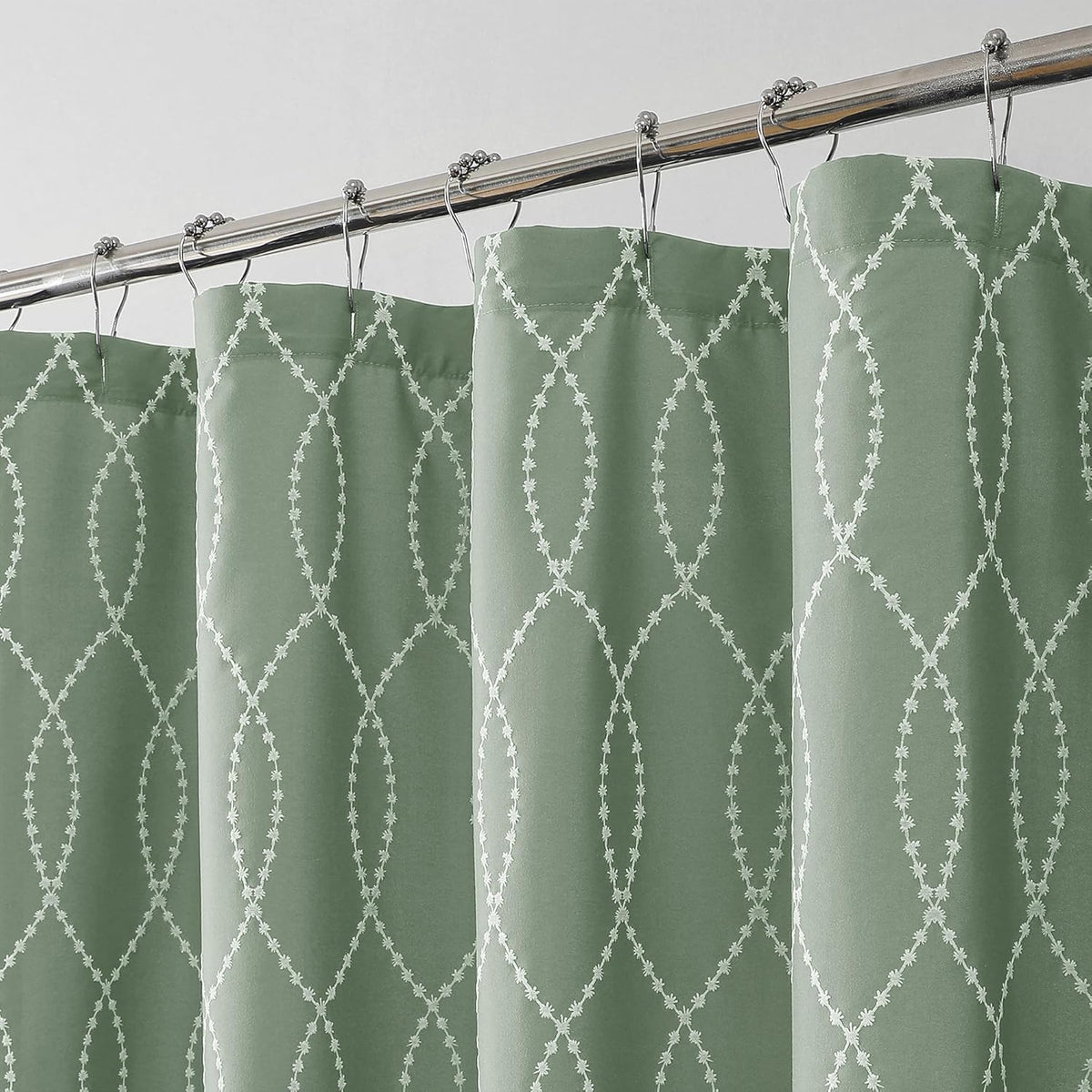 OVZME Sage Green Shower Curtain for Bathroom, Puff Printed Textured Shower Curtain with Tassels, Rustic Geometry Heavy Duty Vintage Country Bathroom Curtain, Water Resistant Fabric, 72Wx72L Inches