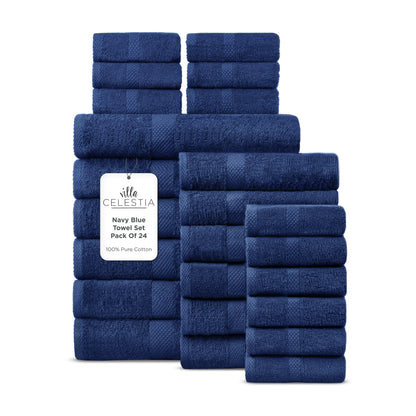 Villa Celestia 100% Cotton Bath Towel Set of 18-4 Bath Towels, 6 Hand Towels, 8 Wash Cloths, Sustainable, Soft, Highly Absorbent, Combed Cotton 18 Piece Set for Hotels, Spa, Bathroom, Dorm, Blue