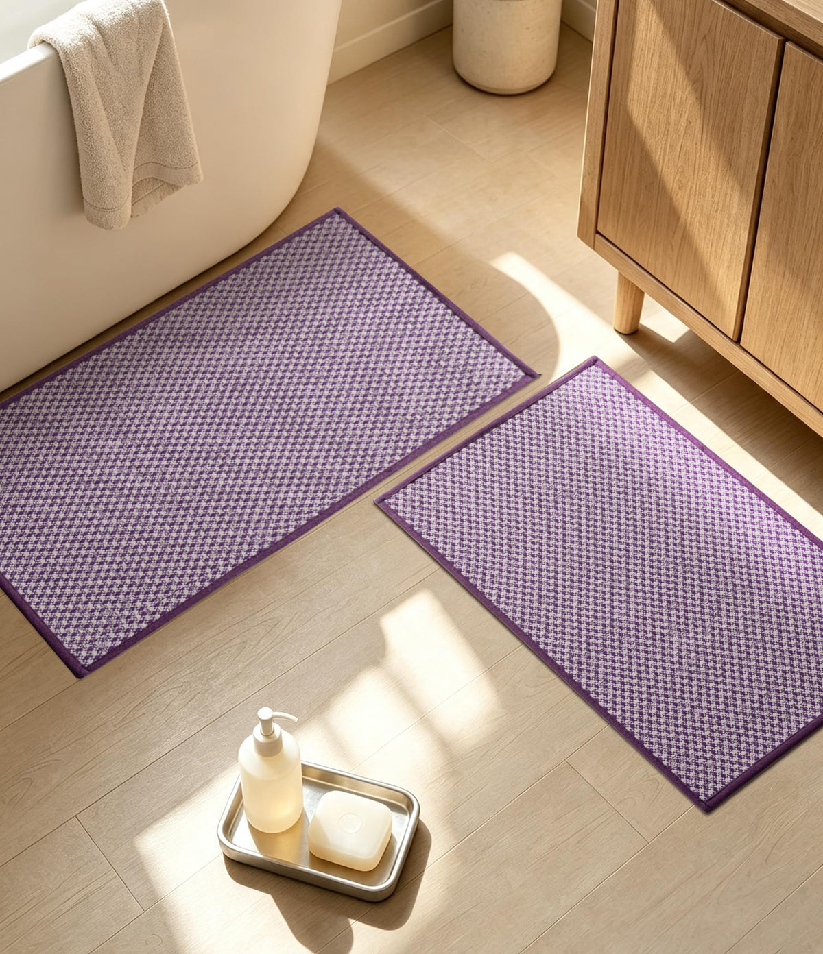 YIHOUSE Black Bathroom Rugs Sets 2 Pieces,Thin Bath Mat Quick Dry