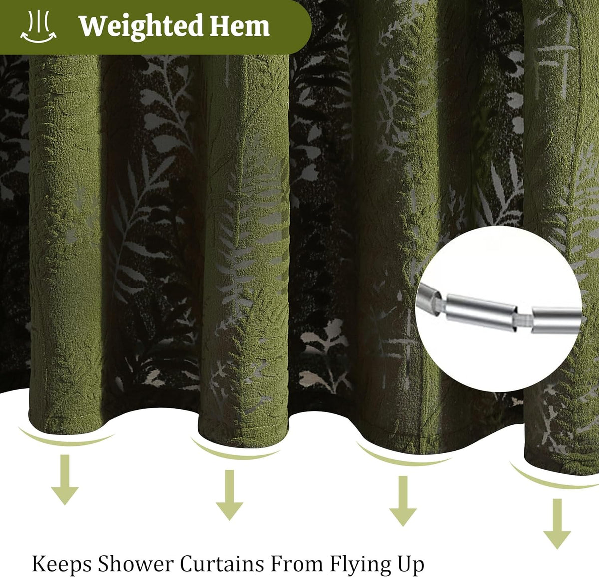 Olive Green Shower Curtain Lace Tropical Plant Textured Shower Curtain Sheer Farmhouse Fabric Shower Curtains for Bathroom 72 x 72