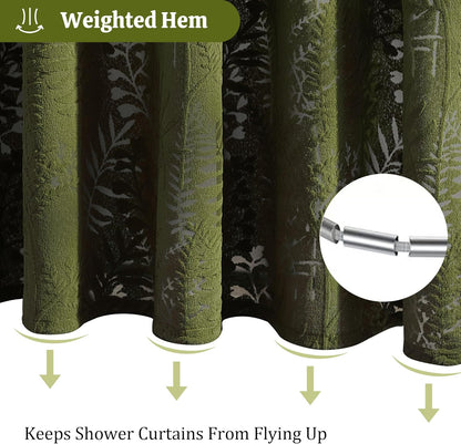 Olive Green Shower Curtain Lace Tropical Plant Textured Shower Curtain Sheer Farmhouse Fabric Shower Curtains for Bathroom 72 x 72