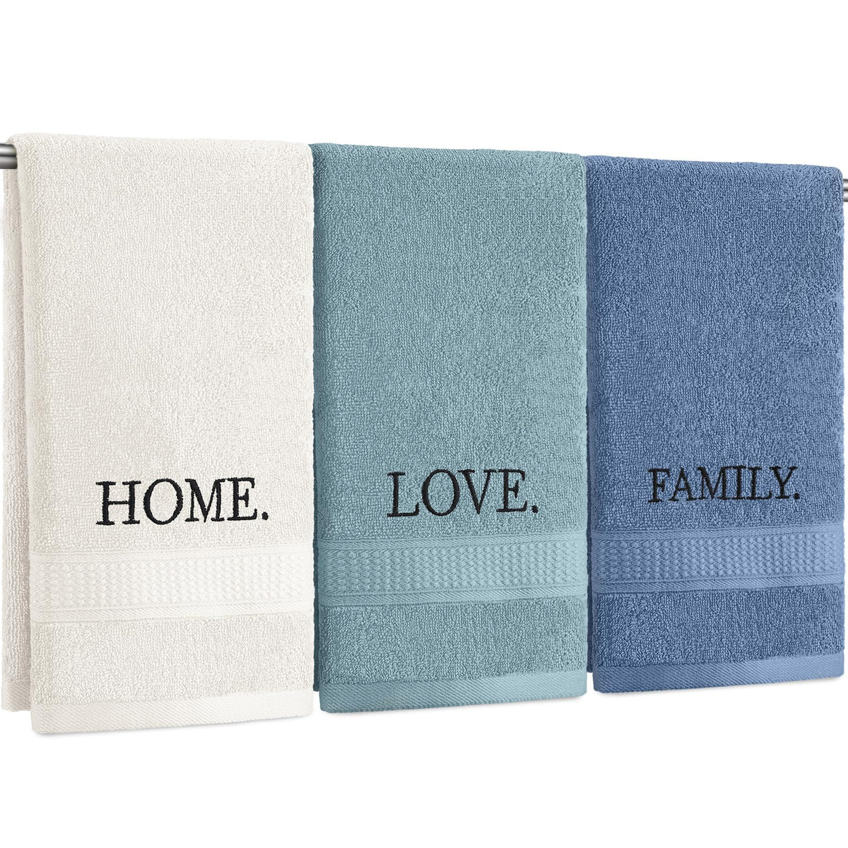 FuWeave 3 Pcs Black and White Hand Towels for Bathroom Home Love Family