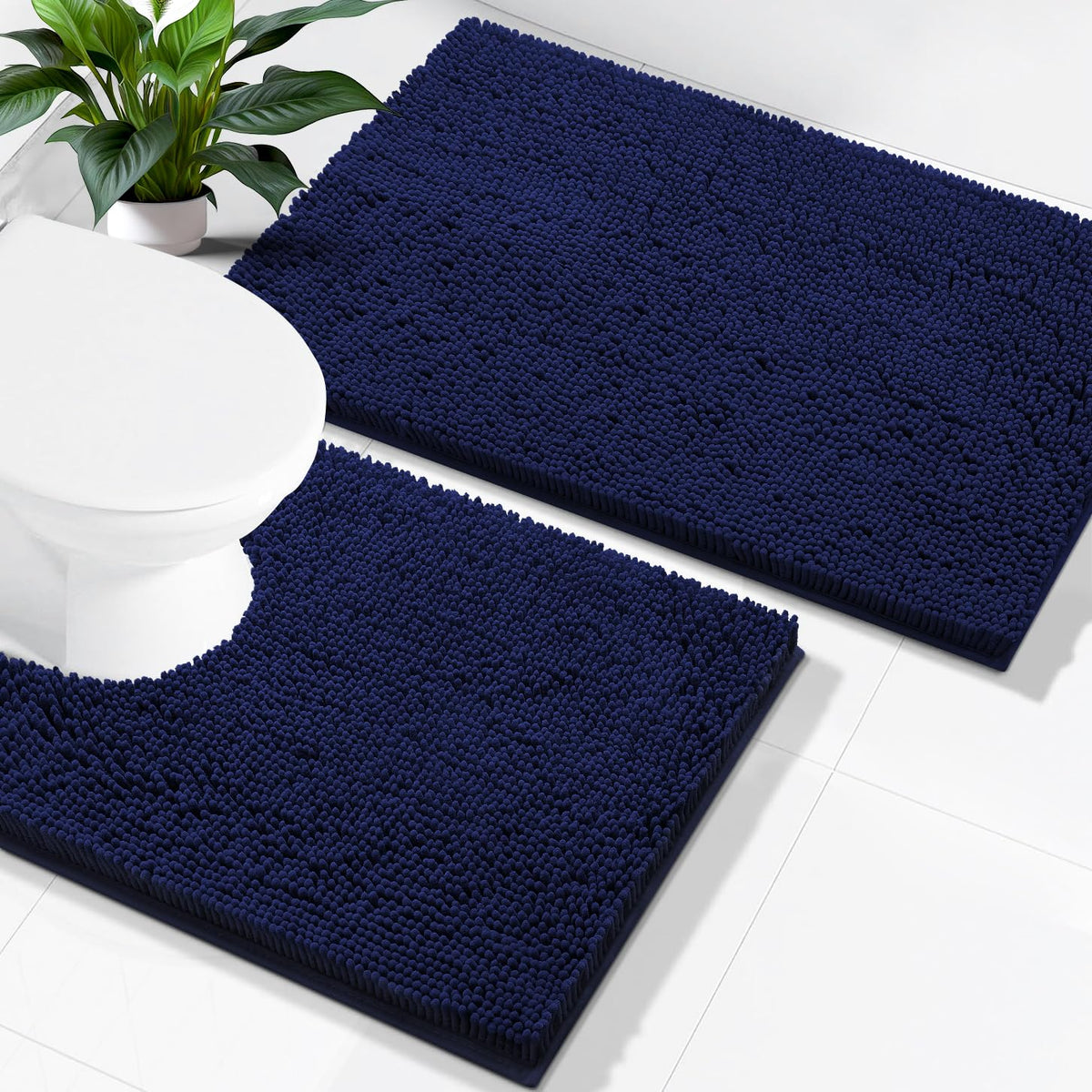Smiry Chenille Bathroom Rugs Sets 2 Piece (30x20+24x16, Black)