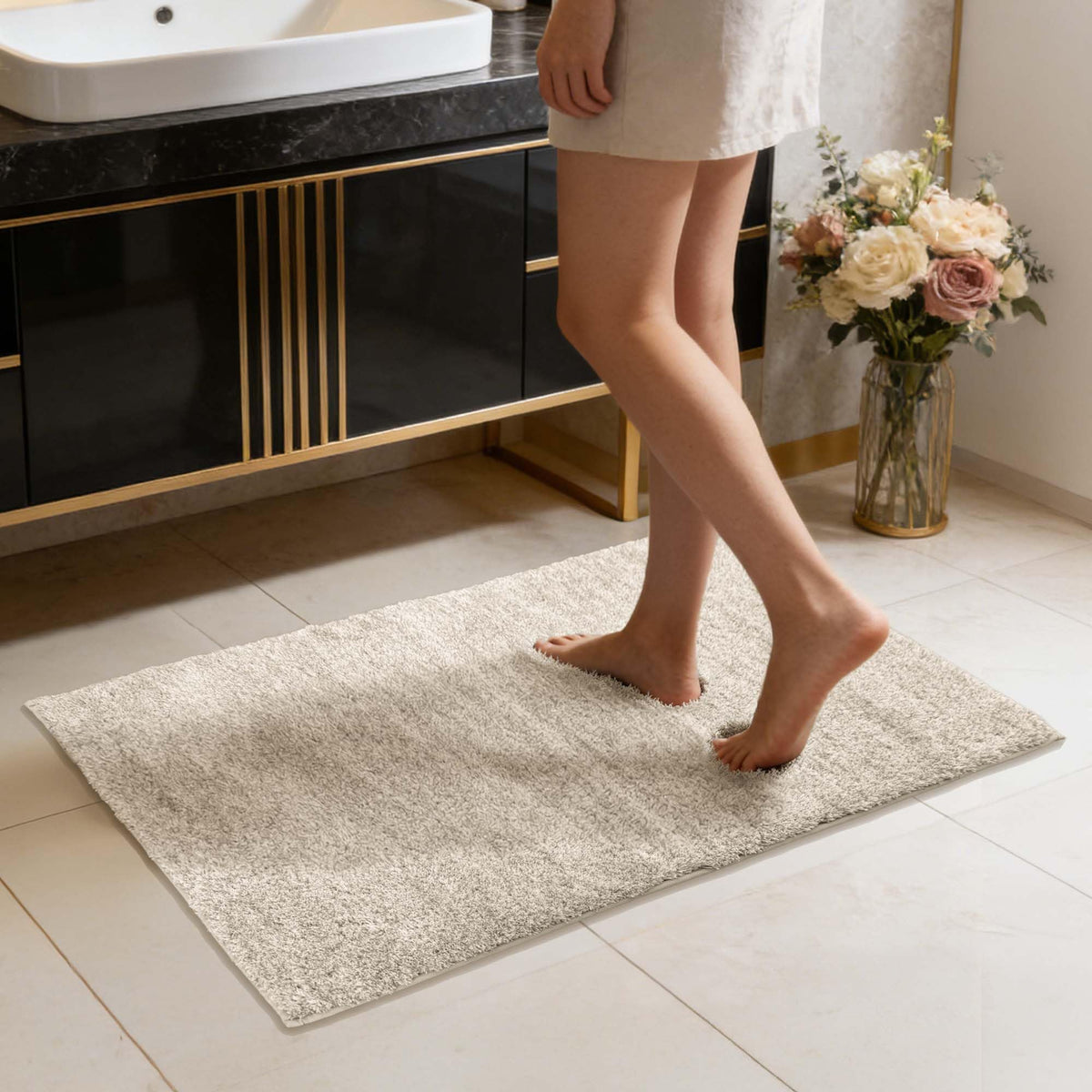 VOOVA & MOVAS Striped Bathroom Rug, 24x17, Microfiber, Aqua Beige Gray