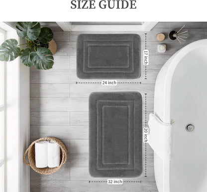 YIHOUSE 2-Piece Towel-Like Memory Foam Bathroom Rug Set, Dark Grey