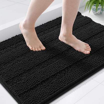 Grandaily Chenille Striped Bathroom Rugs 36x24, Extra Thick and Absorbent Bath Mats, Non-Slip Soft Plush Shaggy Shower Carpet, Machine Wash Dry, Bath Rug for Bathroom, (Large, Light Grey)