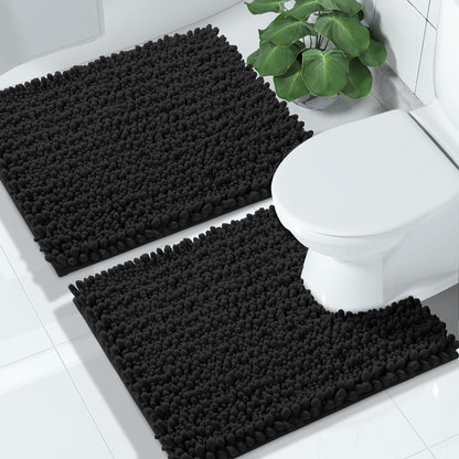 Yimobra Bathroom Rugs Sets 2 Piece - Quick Dry Extra Thick Luxury Chenille Bath Mat, Non Slip Super Absorbent for Tub Shower Sink, Machine Washable Shaggy Floor Mat, 32"x20"+24"x17" Inch, Pale Khaki
