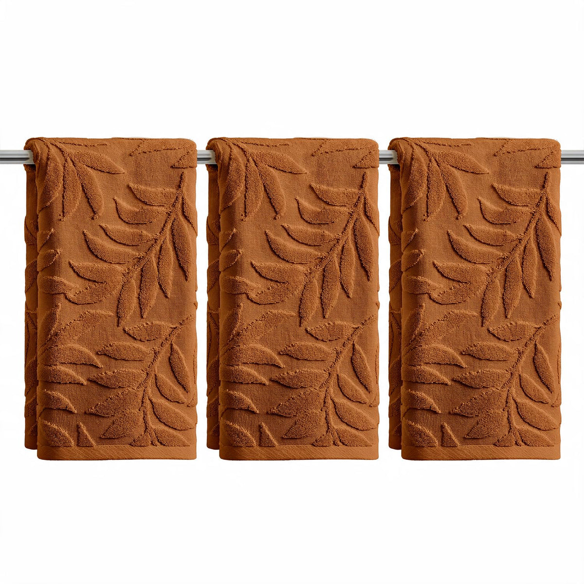 Artoid Mode 2 Pcs Caramel 3D Leaves Jacquard Hand Towels for Bathroom, 100% Cotton Soft Absorbent Bathroom Decor Towels, 13.7 x 29.5 Inch
